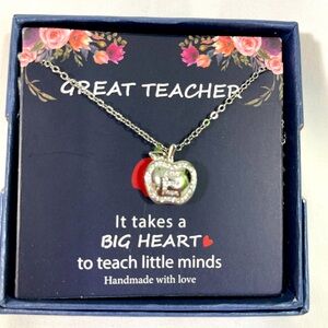 Monooc Silver Apple Pendant Necklace Great Teacher Stainless Steel 18”-20” NEW‎